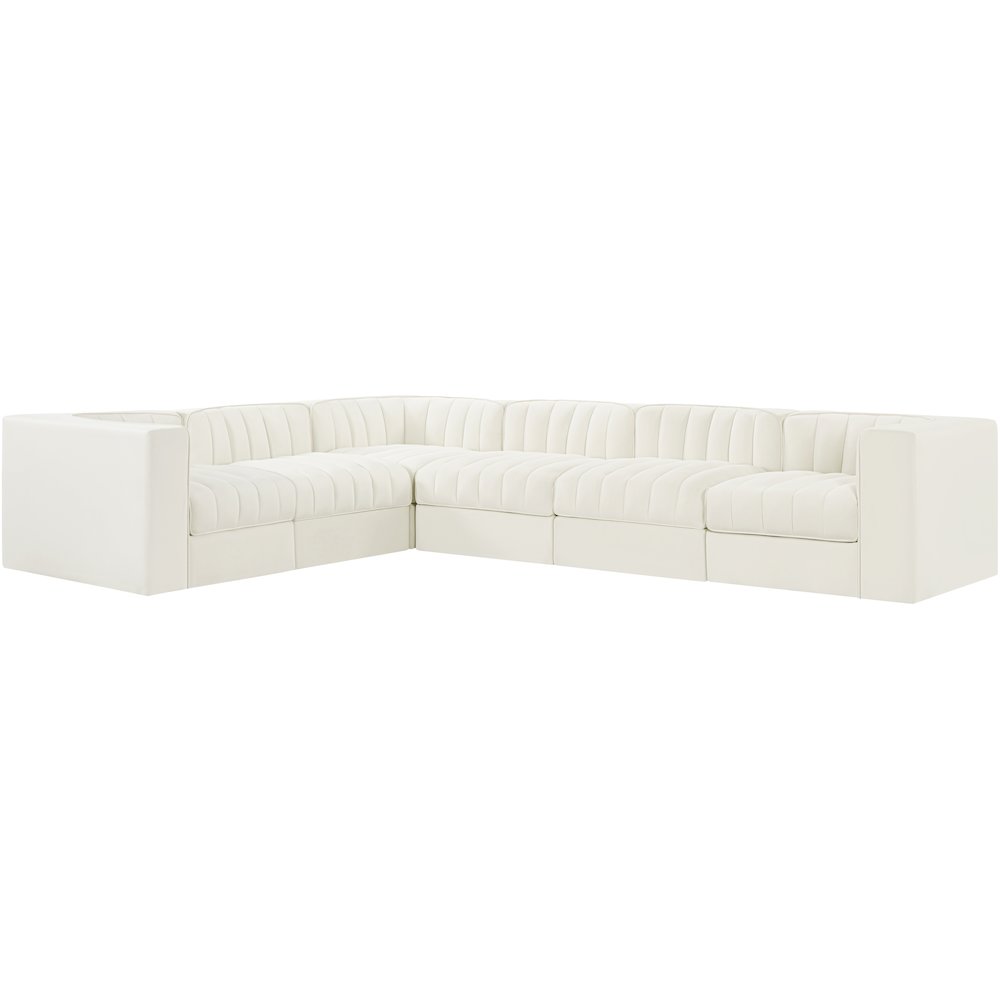 Rummi Cream Velvet Performance Fabric Upholstered 6pc. Modular Sectional