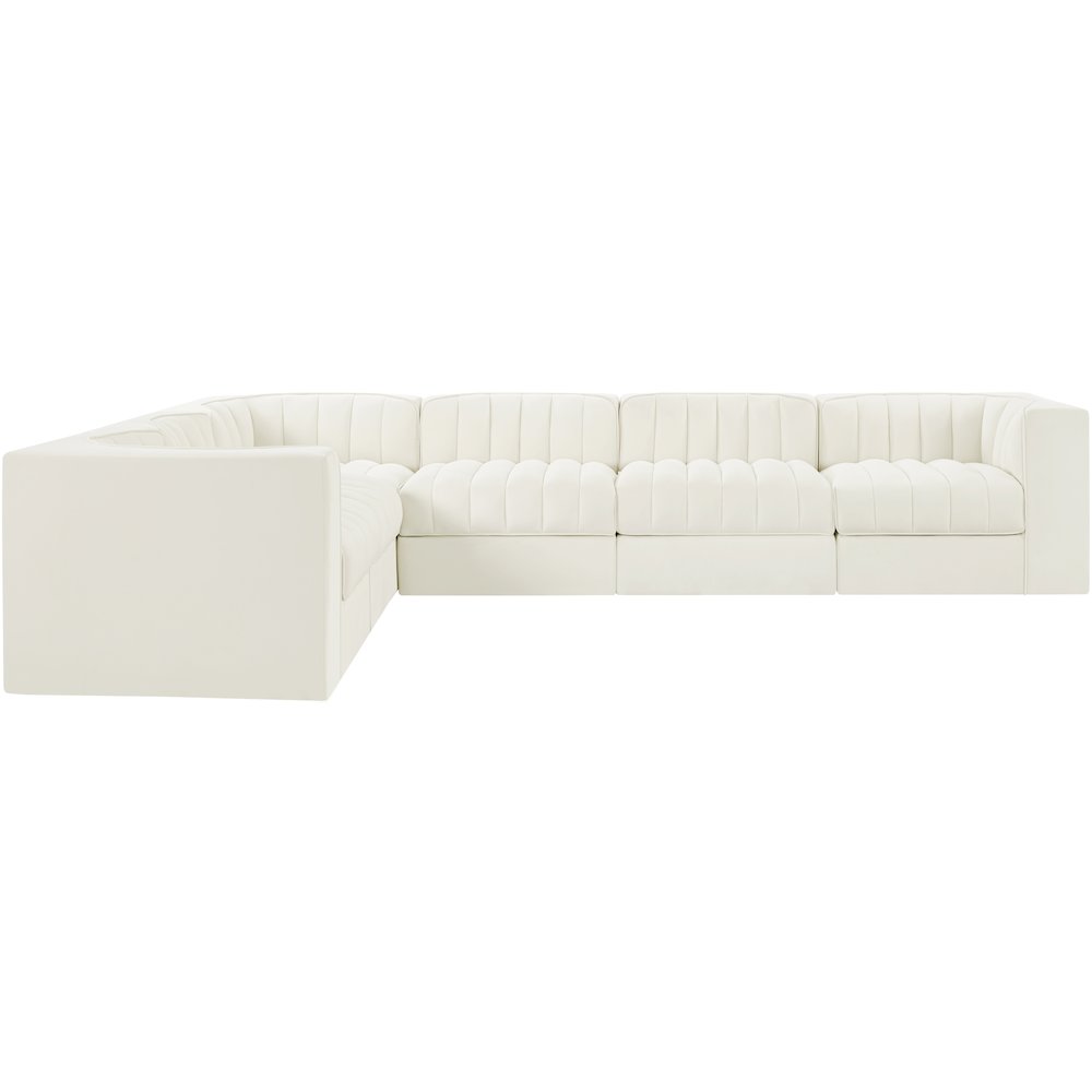 Rummi Cream Velvet Performance Fabric Upholstered 6pc. Modular Sectional