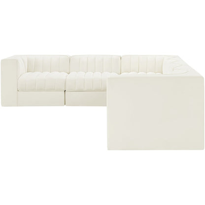 Rummi Cream Velvet Performance Fabric Upholstered 6pc. Modular Sectional