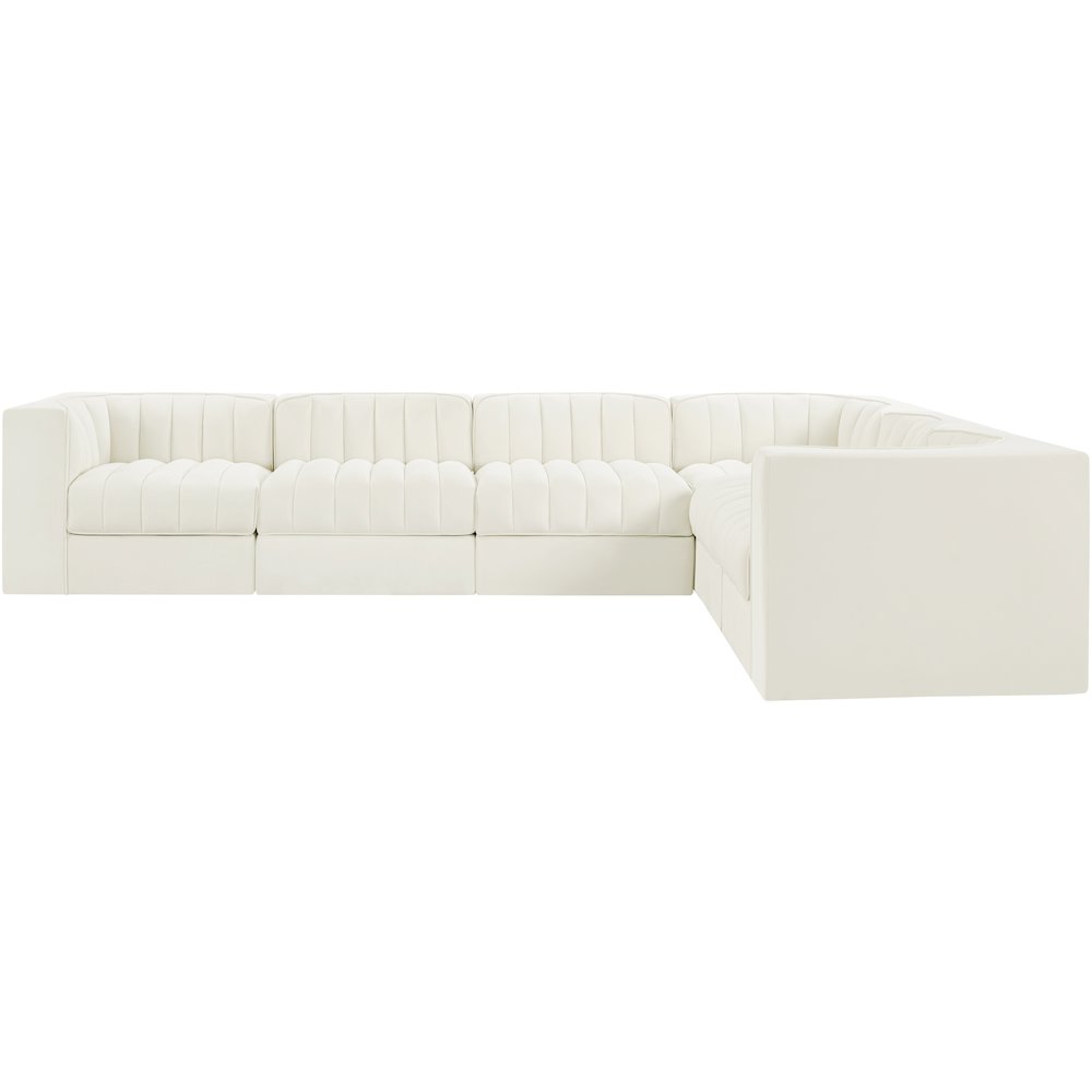 Rummi Cream Velvet Performance Fabric Upholstered 6pc. Modular Sectional