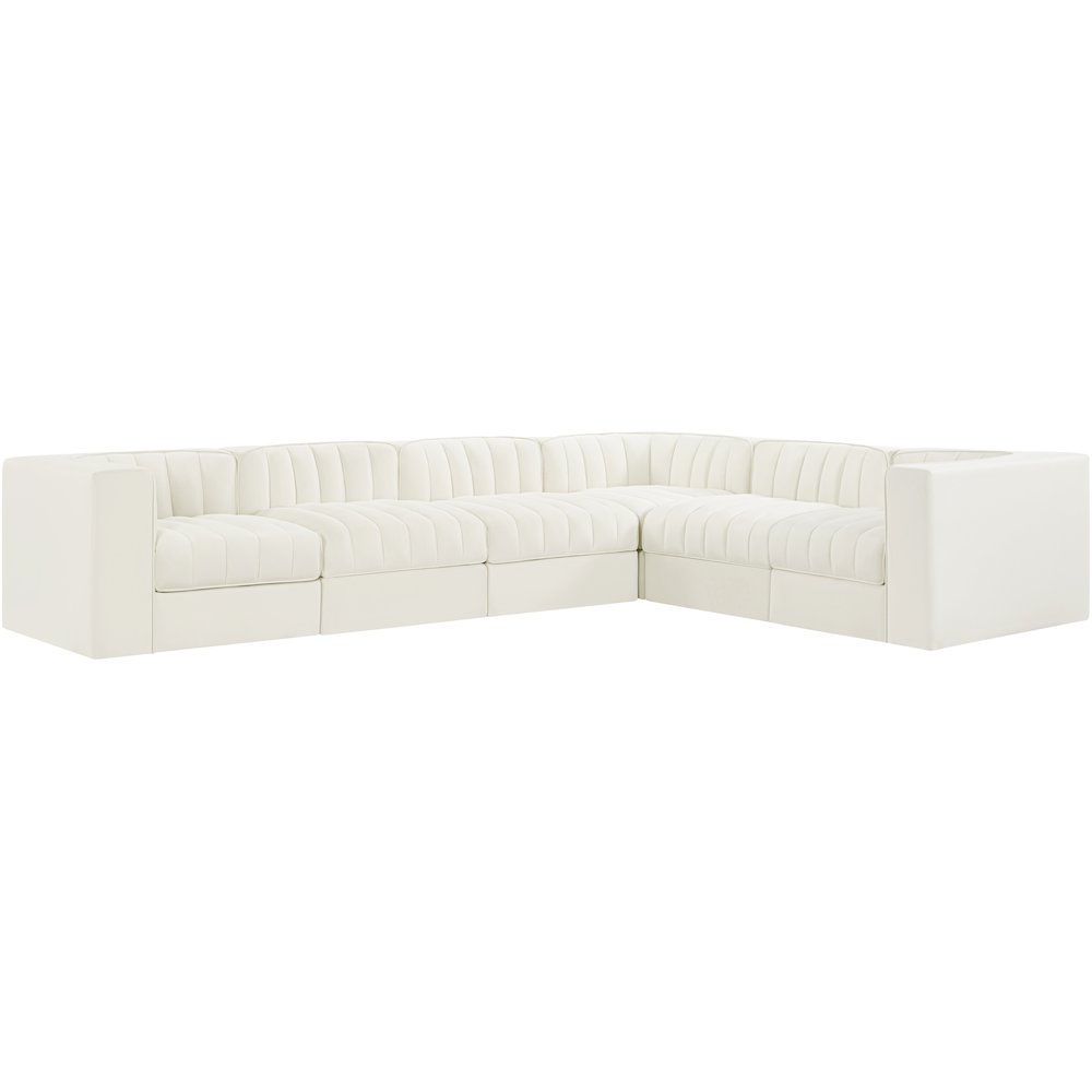 Rummi Cream Velvet Performance Fabric Upholstered 6pc. Modular Sectional