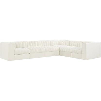Rummi Cream Velvet Performance Fabric Upholstered 6pc. Modular Sectional
