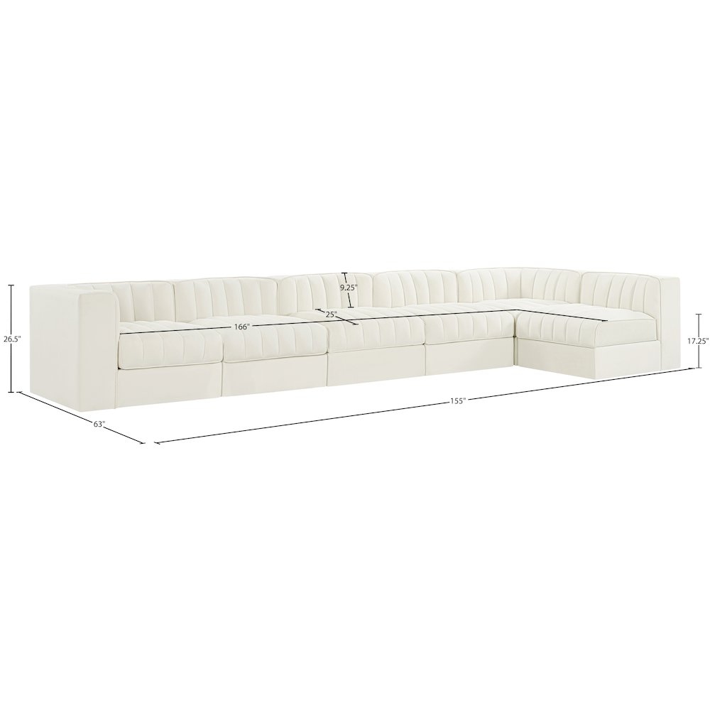 Rummi Cream Velvet Performance Fabric Upholstered 6pc. Modular Sectional