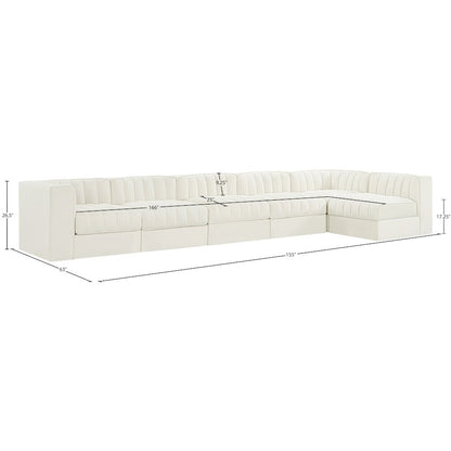 Rummi Cream Velvet Performance Fabric Upholstered 6pc. Modular Sectional
