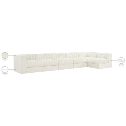 Rummi Cream Velvet Performance Fabric Upholstered 6pc. Modular Sectional