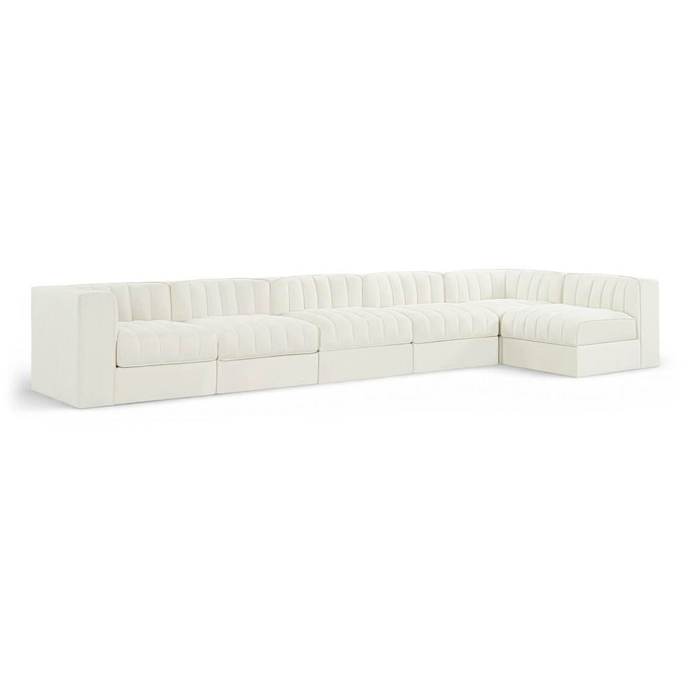 Rummi Cream Velvet Performance Fabric Upholstered 6pc. Modular Sectional