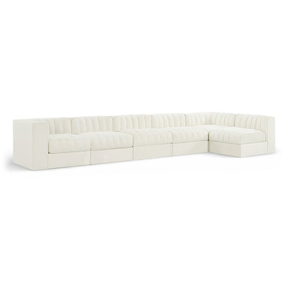 Rummi Cream Velvet Performance Fabric Upholstered 6pc. Modular Sectional