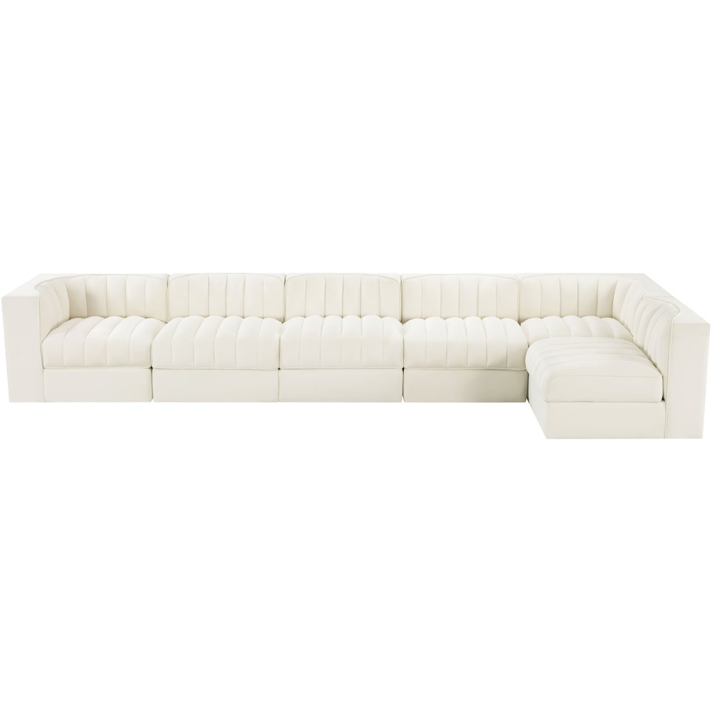 Rummi Cream Velvet Performance Fabric Upholstered 6pc. Modular Sectional
