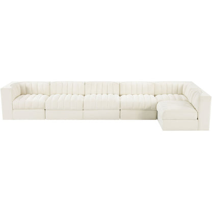 Rummi Cream Velvet Performance Fabric Upholstered 6pc. Modular Sectional