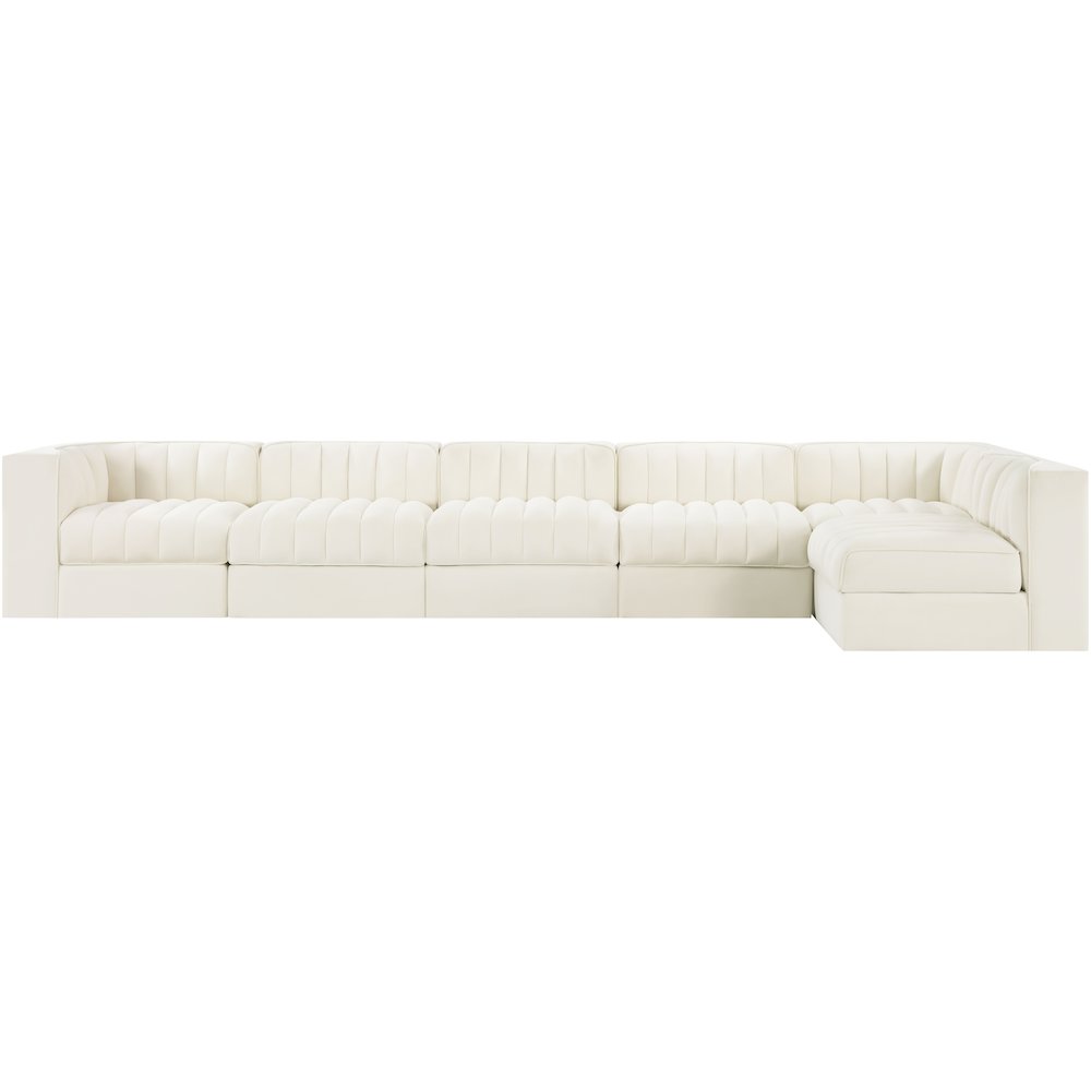 Rummi Cream Velvet Performance Fabric Upholstered 6pc. Modular Sectional