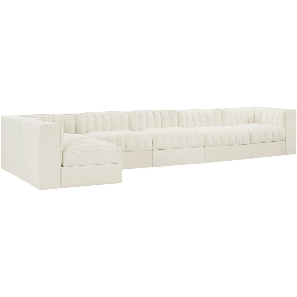 Rummi Cream Velvet Performance Fabric Upholstered 6pc. Modular Sectional