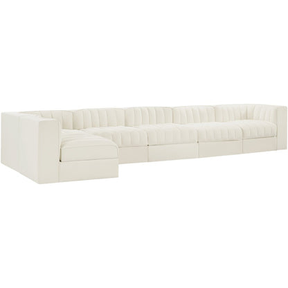 Rummi Cream Velvet Performance Fabric Upholstered 6pc. Modular Sectional