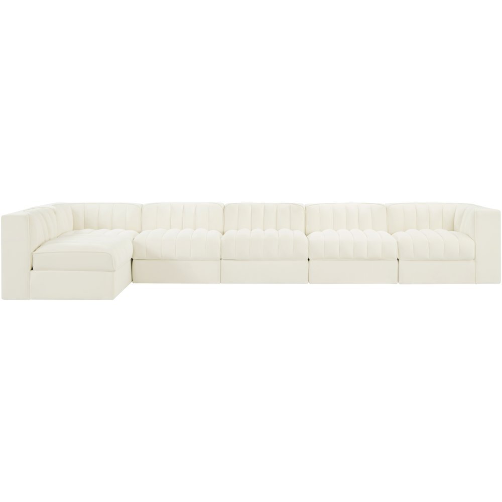 Rummi Cream Velvet Performance Fabric Upholstered 6pc. Modular Sectional