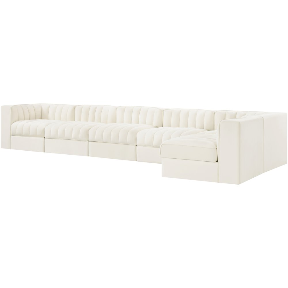 Rummi Cream Velvet Performance Fabric Upholstered 6pc. Modular Sectional