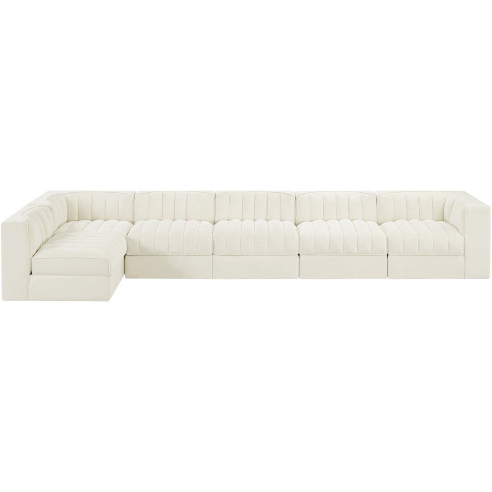 Rummi Cream Velvet Performance Fabric Upholstered 6pc. Modular Sectional