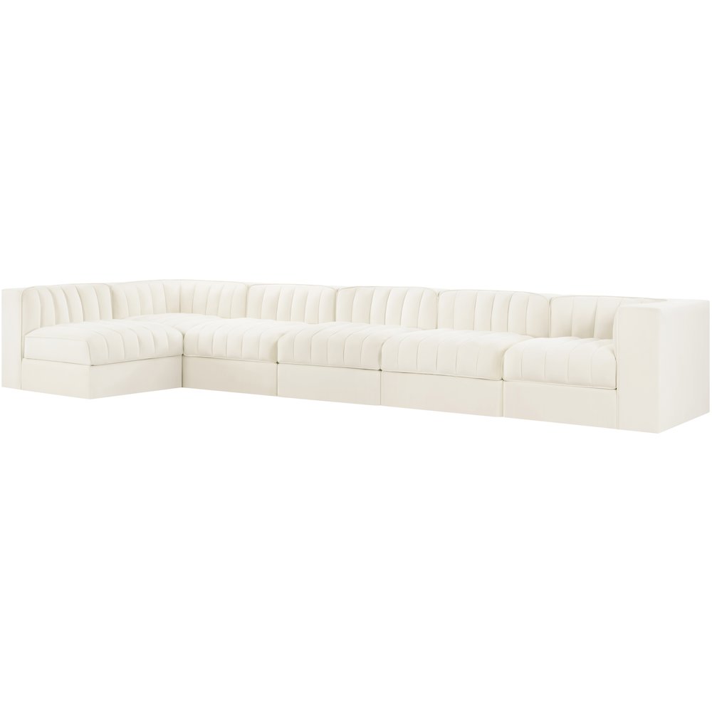 Rummi Cream Velvet Performance Fabric Upholstered 6pc. Modular Sectional