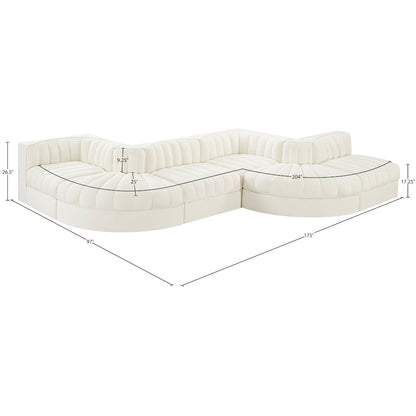 Rummi Cream Velvet Performance Fabric Upholstered 6pc. Modular Sectional