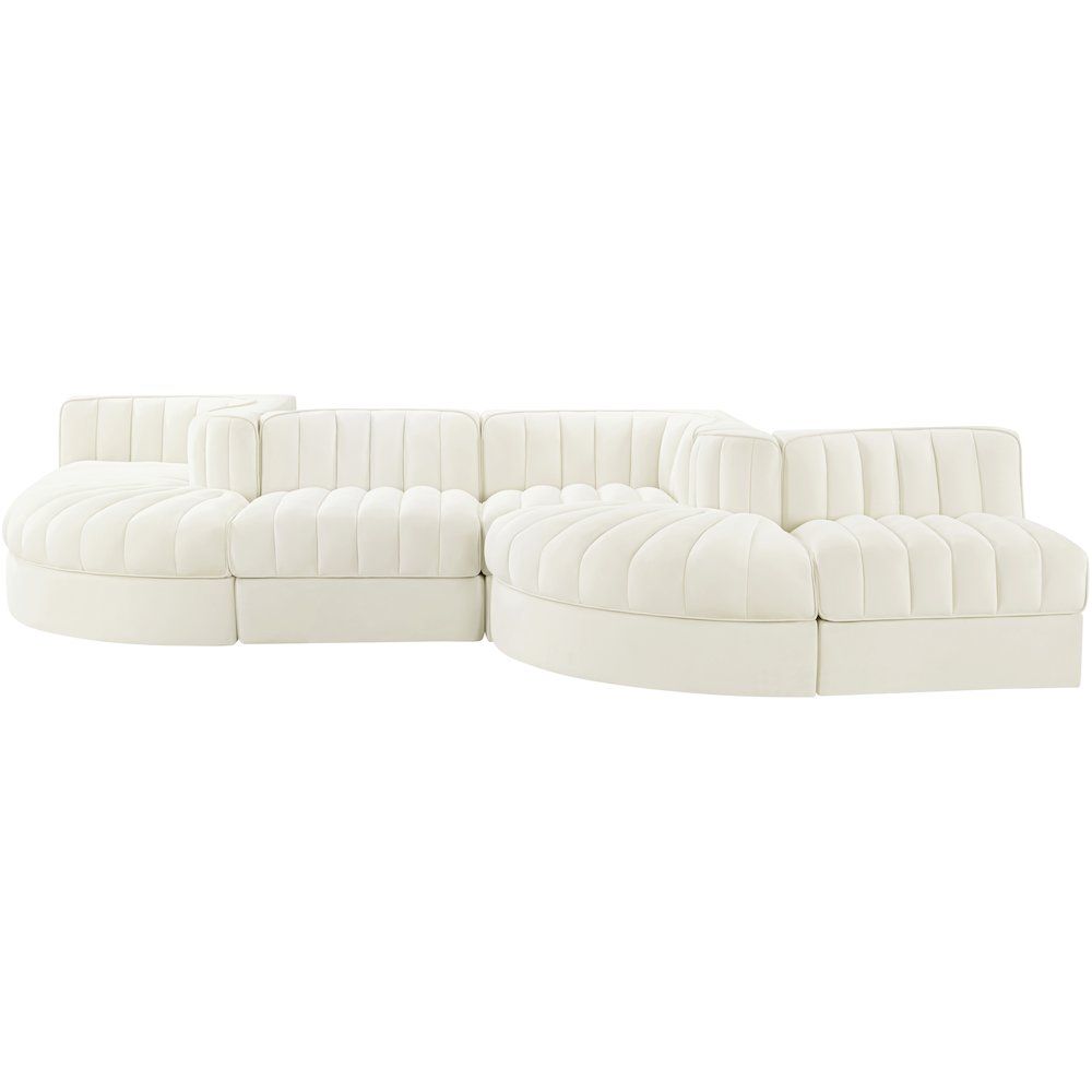 Rummi Cream Velvet Performance Fabric Upholstered 6pc. Modular Sectional