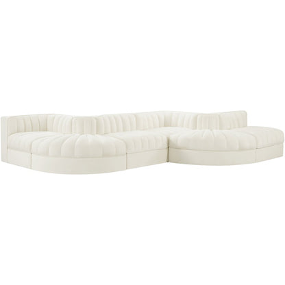 Rummi Cream Velvet Performance Fabric Upholstered 6pc. Modular Sectional