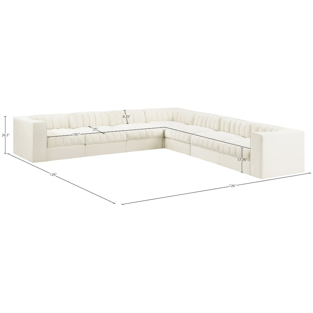 Rummi Cream Velvet Performance Fabric Upholstered 7pc. Modular Sectional