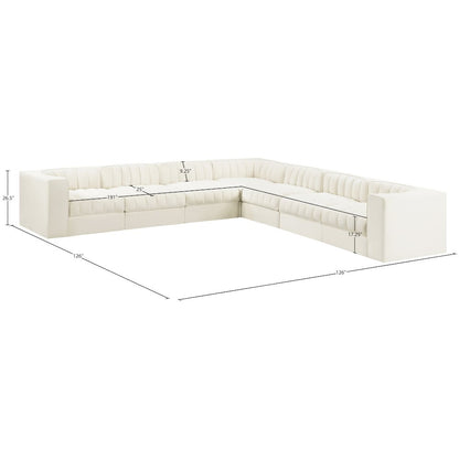 Rummi Cream Velvet Performance Fabric Upholstered 7pc. Modular Sectional