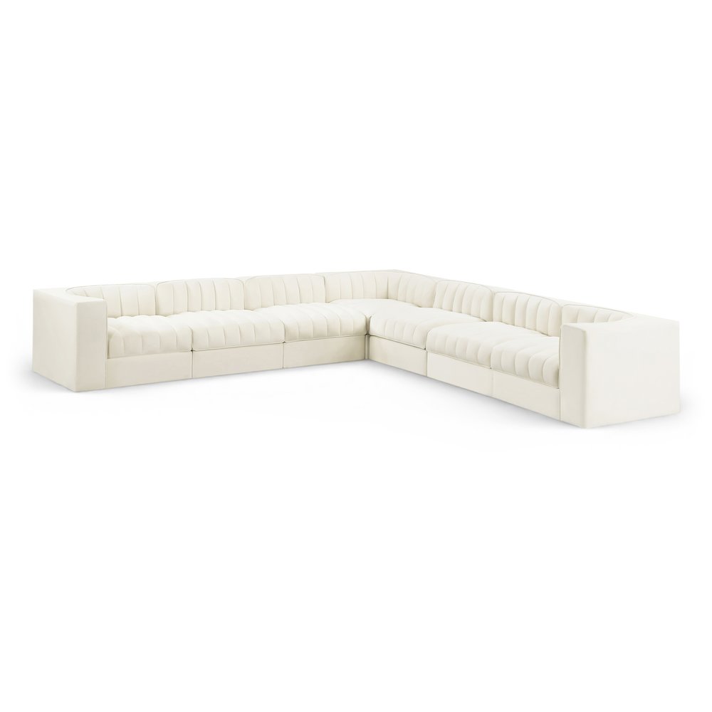 Rummi Cream Velvet Performance Fabric Upholstered 7pc. Modular Sectional