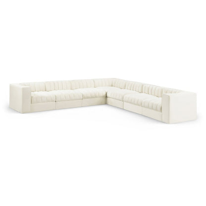 Rummi Cream Velvet Performance Fabric Upholstered 7pc. Modular Sectional