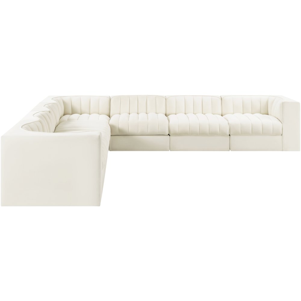 Rummi Cream Velvet Performance Fabric Upholstered 7pc. Modular Sectional