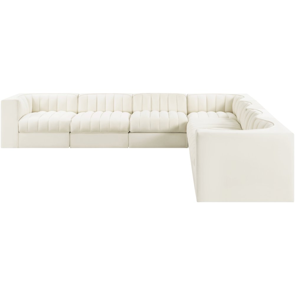 Rummi Cream Velvet Performance Fabric Upholstered 7pc. Modular Sectional