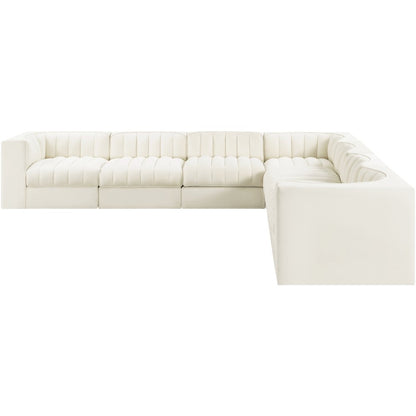 Rummi Cream Velvet Performance Fabric Upholstered 7pc. Modular Sectional