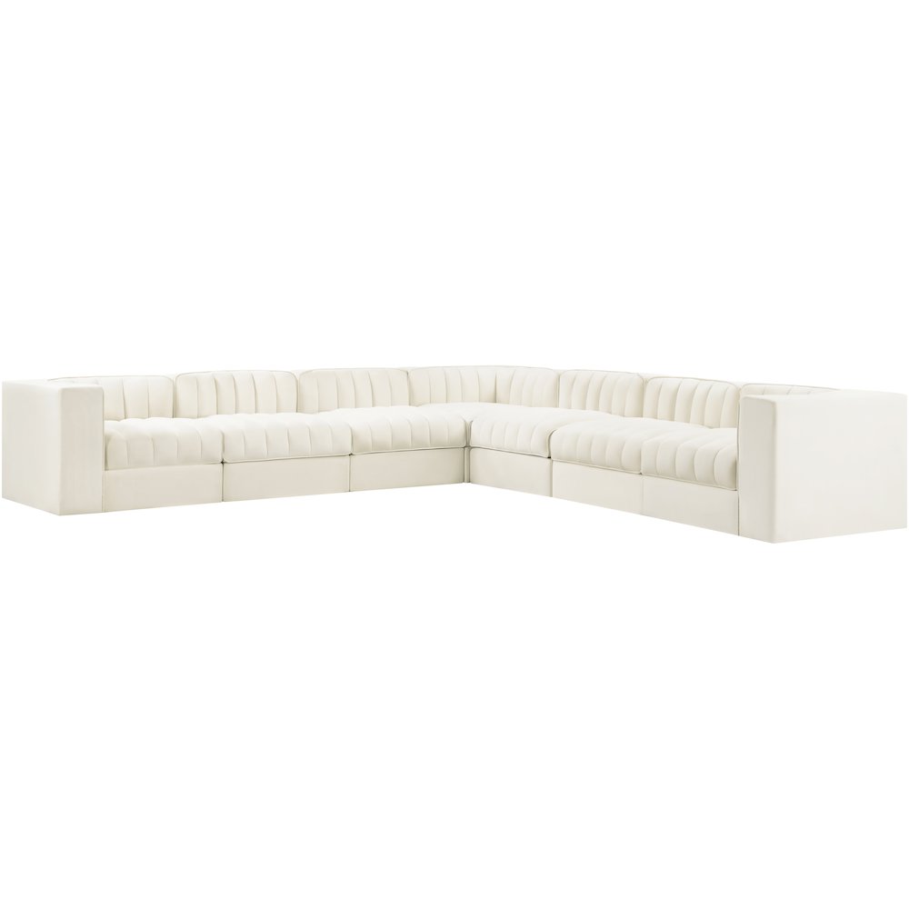 Rummi Cream Velvet Performance Fabric Upholstered 7pc. Modular Sectional