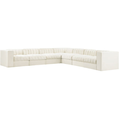 Rummi Cream Velvet Performance Fabric Upholstered 7pc. Modular Sectional