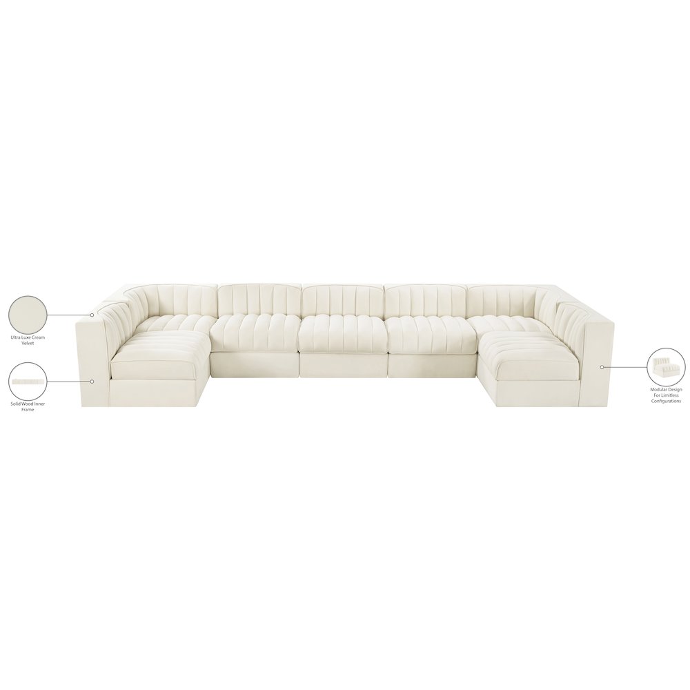 Rummi Cream Velvet Performance Fabric Upholstered 7pc. Modular Sectional