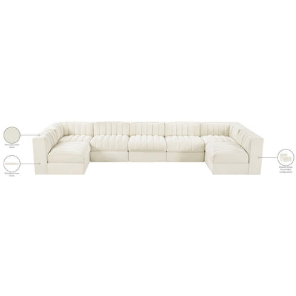 Rummi Cream Velvet Performance Fabric Upholstered 7pc. Modular Sectional
