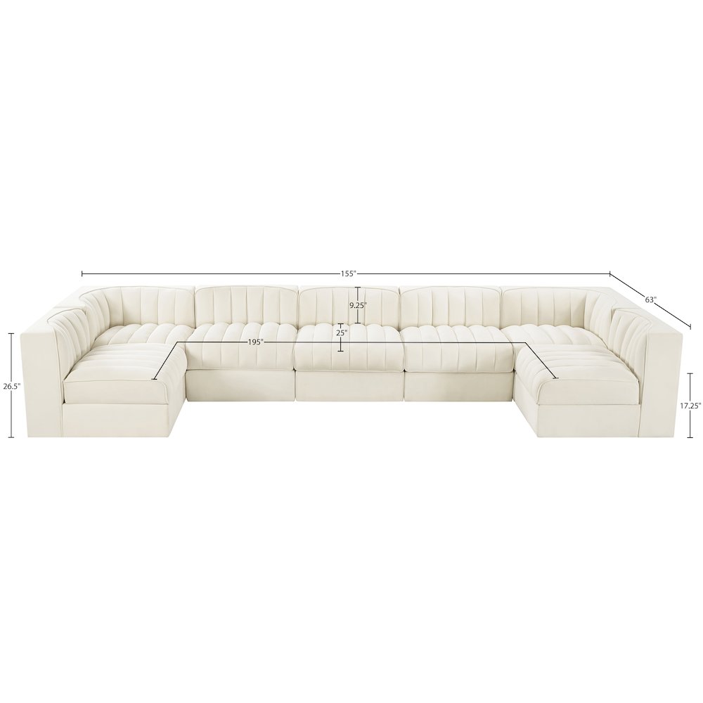 Rummi Cream Velvet Performance Fabric Upholstered 7pc. Modular Sectional