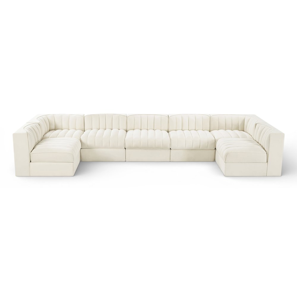 Rummi Cream Velvet Performance Fabric Upholstered 7pc. Modular Sectional