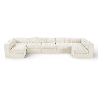Rummi Cream Velvet Performance Fabric Upholstered 7pc. Modular Sectional