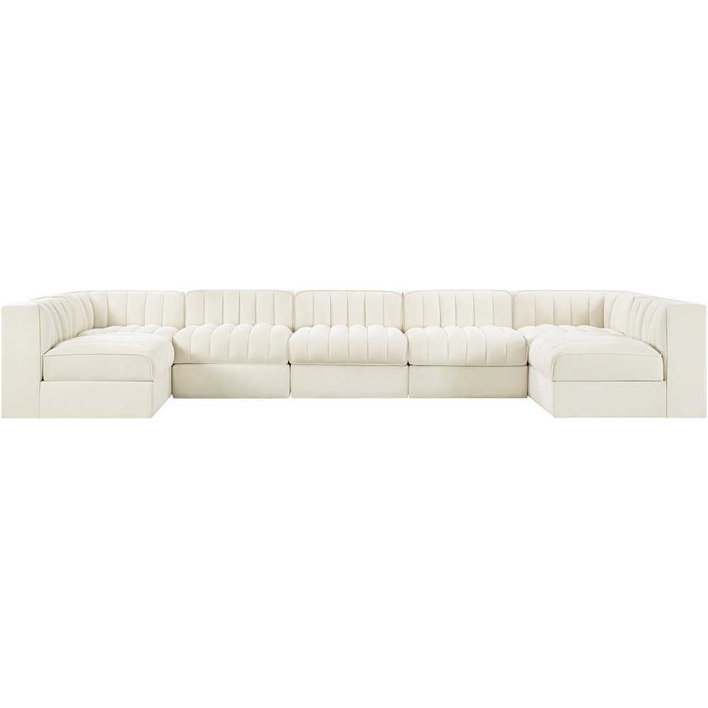 Rummi Cream Velvet Performance Fabric Upholstered 7pc. Modular Sectional