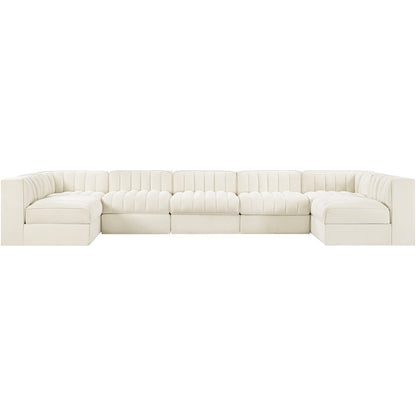 Rummi Cream Velvet Performance Fabric Upholstered 7pc. Modular Sectional