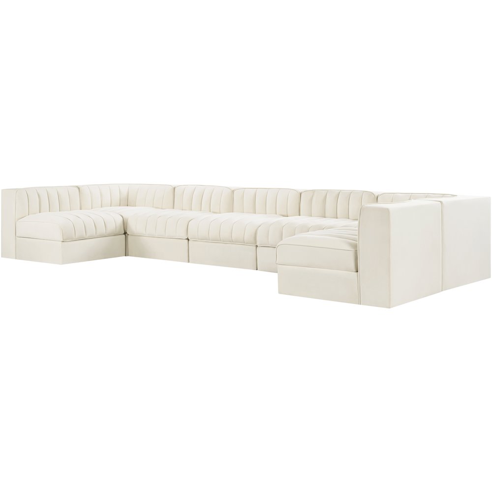 Rummi Cream Velvet Performance Fabric Upholstered 7pc. Modular Sectional