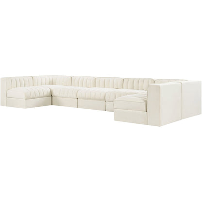 Rummi Cream Velvet Performance Fabric Upholstered 7pc. Modular Sectional