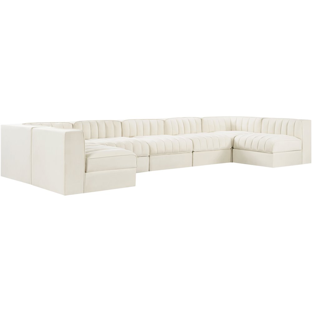 Rummi Cream Velvet Performance Fabric Upholstered 7pc. Modular Sectional