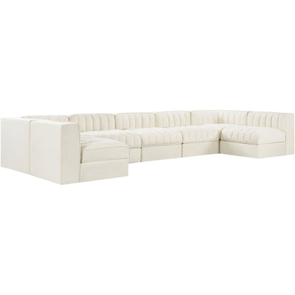 Rummi Cream Velvet Performance Fabric Upholstered 7pc. Modular Sectional