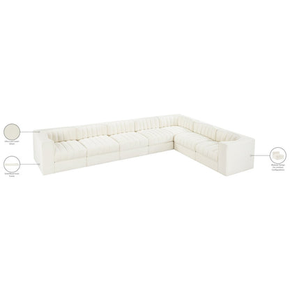 Rummi Cream Velvet Performance Fabric Upholstered 7pc. Modular Sectional