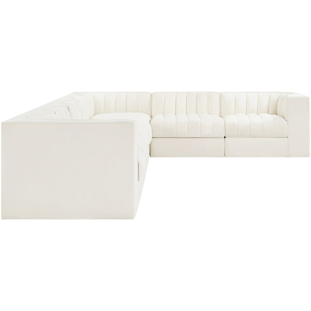 Rummi Cream Velvet Performance Fabric Upholstered 7pc. Modular Sectional