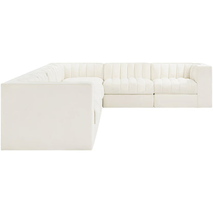 Rummi Cream Velvet Performance Fabric Upholstered 7pc. Modular Sectional