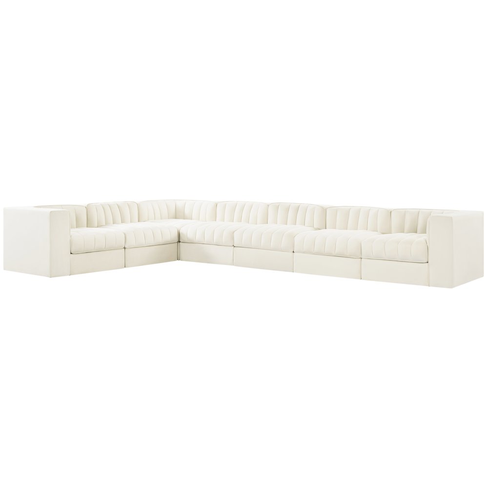 Rummi Cream Velvet Performance Fabric Upholstered 7pc. Modular Sectional