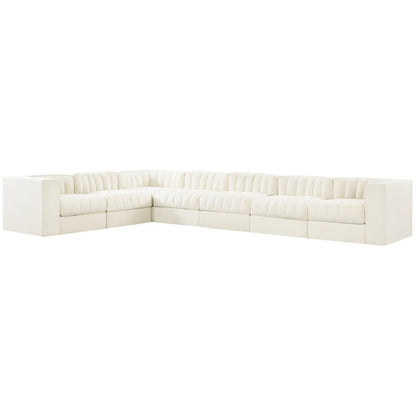 Rummi Cream Velvet Performance Fabric Upholstered 7pc. Modular Sectional