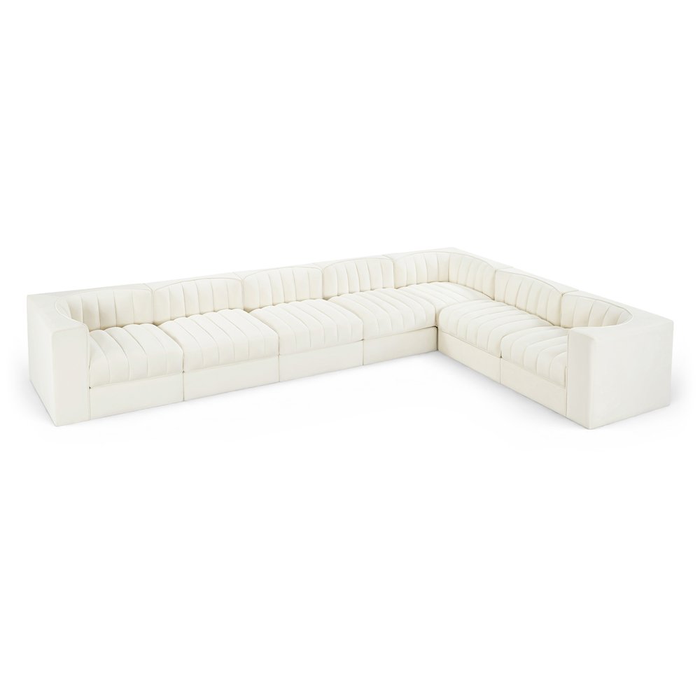 Rummi Cream Velvet Performance Fabric Upholstered 7pc. Modular Sectional