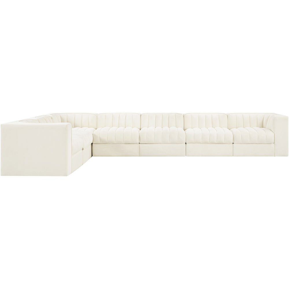Rummi Cream Velvet Performance Fabric Upholstered 7pc. Modular Sectional